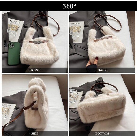 Mini Fluffy Tote Bag Designer Fuzzy Crossbody Handbag Faux Fur Purses for Women - Picture 6 of 7
